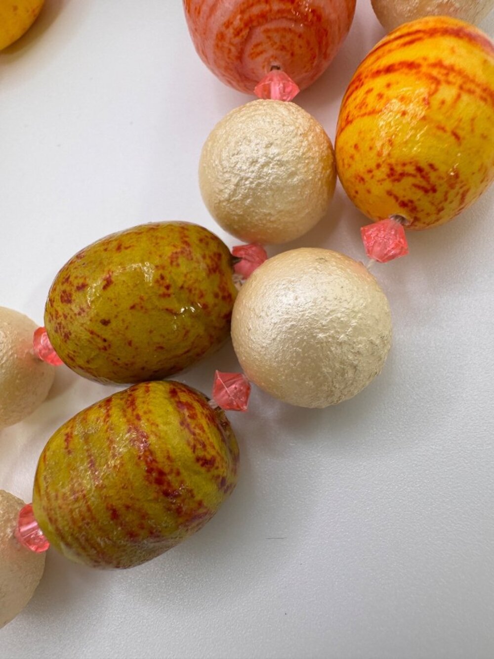 Vintage Paper Mache Bead Necklace Double Strand Artisan Leaf Clasp Chunky - Picture 10 of 16
